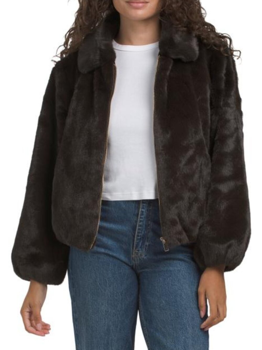 CHRISTIAN SIRIANO NEW YORK Faux Fur Collared Zip Up Jacket
